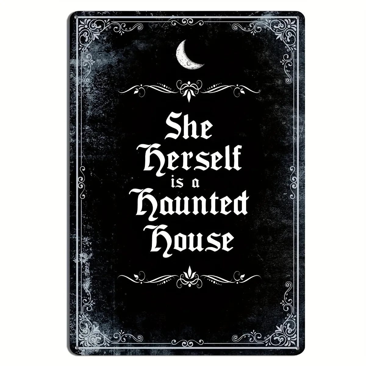 1pc Spooky Metal Sign She Herself Is A Haunted House Gothic Decor for Bedroom Halloween Decorations Indoor Witchy Room Decor