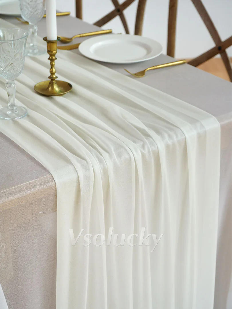 Exquisite Ivory Sheer Table Runner Gauze Chiffon Rustic Boho Natural Wedding Christmas Halloween and Home Dining Decorations