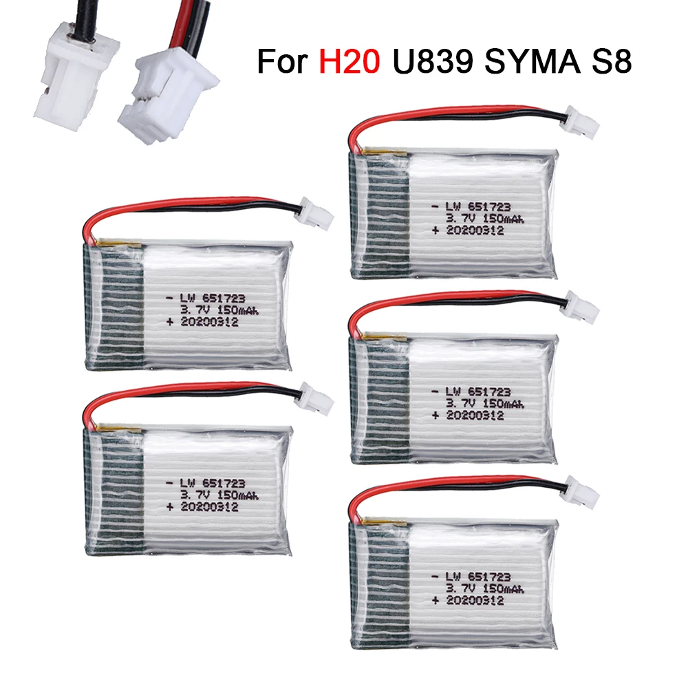 Batterie 3.7V 150mAh 651723 pour H20 S8 M67 U839 RC quadrirotor pie pièces de rechange 3.7V veFuchsia pour H20 RC jouets drones batteries