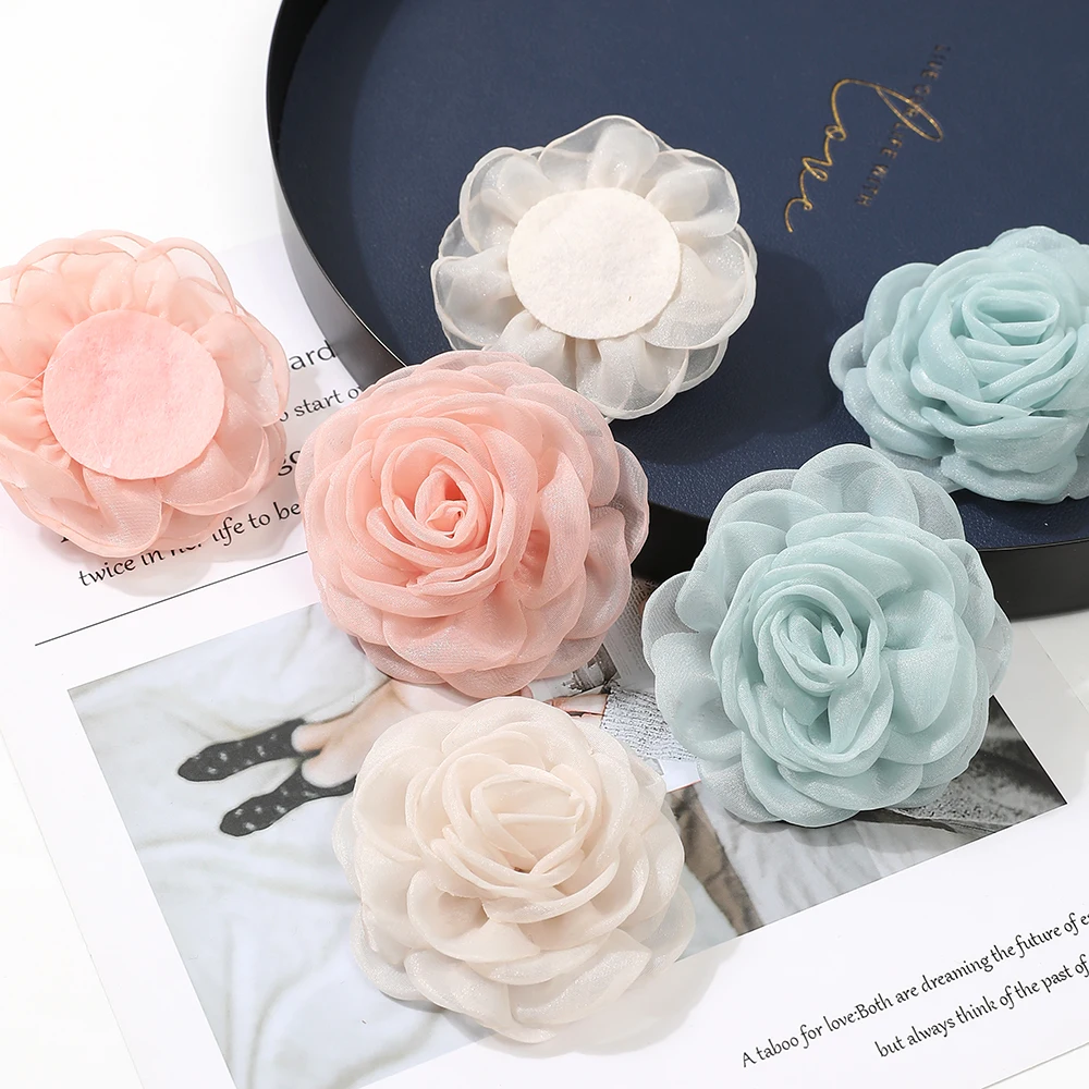 2/4Pcs Chiffon Artificial Hair Flowers Clothing Hair Corsage Fake Flowers Wall Wreath Wedding Decorations Craft Gift Accessories