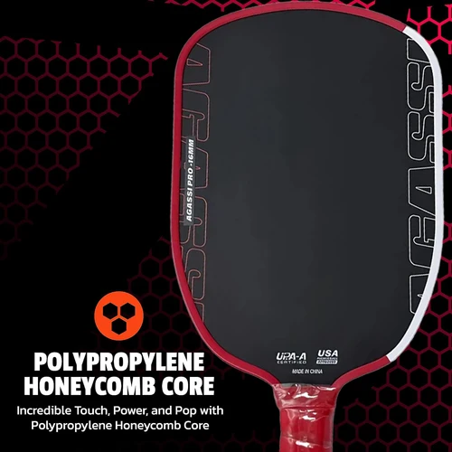 Imagen 2 del producto Raqueta de Pickleball profesional, raqueta Agassi Pro de fibra de carbono T700 de 16mm, resistencia y sensación mejoradas, diseño rojo y blanco, 1 ud.
