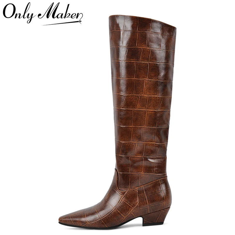 

Onlymaker Women Pointed Toe Faux Leather Retro Western Cowgirl Boots Chunky Heel Pull on Block Heel Boots