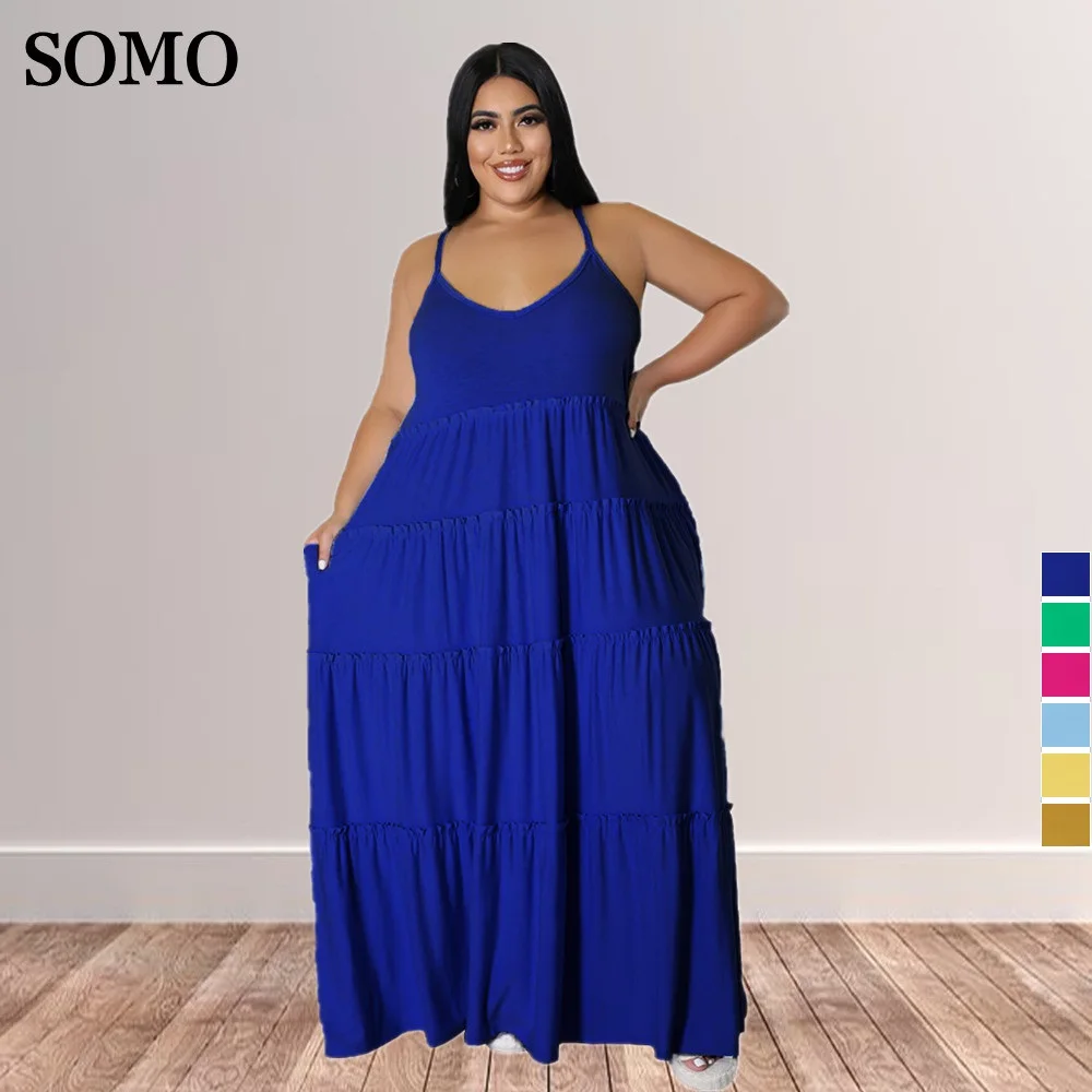 Summer 2022 Women Plus Size Clothing Sexy Halter Dress Chic Pleatded Maxi Long Dresses Elegant Wholesale Dropshipping