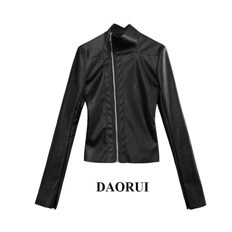 

Punk Y2k Vintage Black Leather Jacket Slim Long Sleeve Hot Girl Women Darkly Gothic Zipper Thin Skinny Coat Solid 2025 Autumn