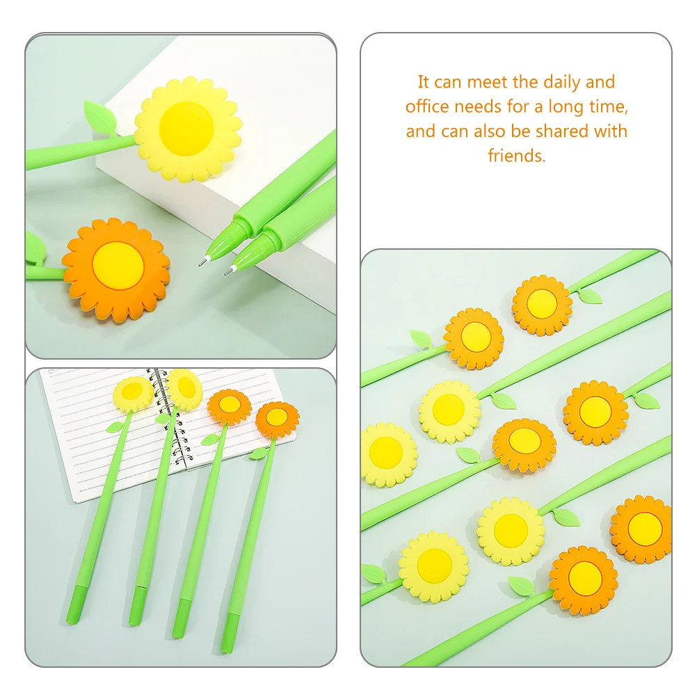 

2Pcs Black Shaped Fine Tip Sign Pens Smooth Writing Simulated Sunflower Pens Material Office Study Students Supplies