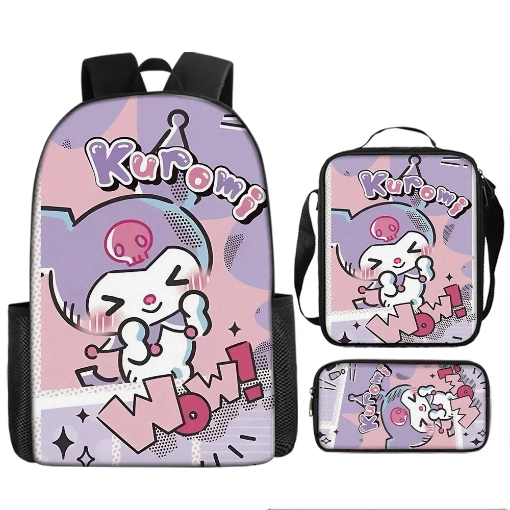 Sanrio Hello Kitty Kuromi 3PC-Set Primary and Middle School Cute Backpack Lunch Pencil Bag Large-capacity Sports Backpack