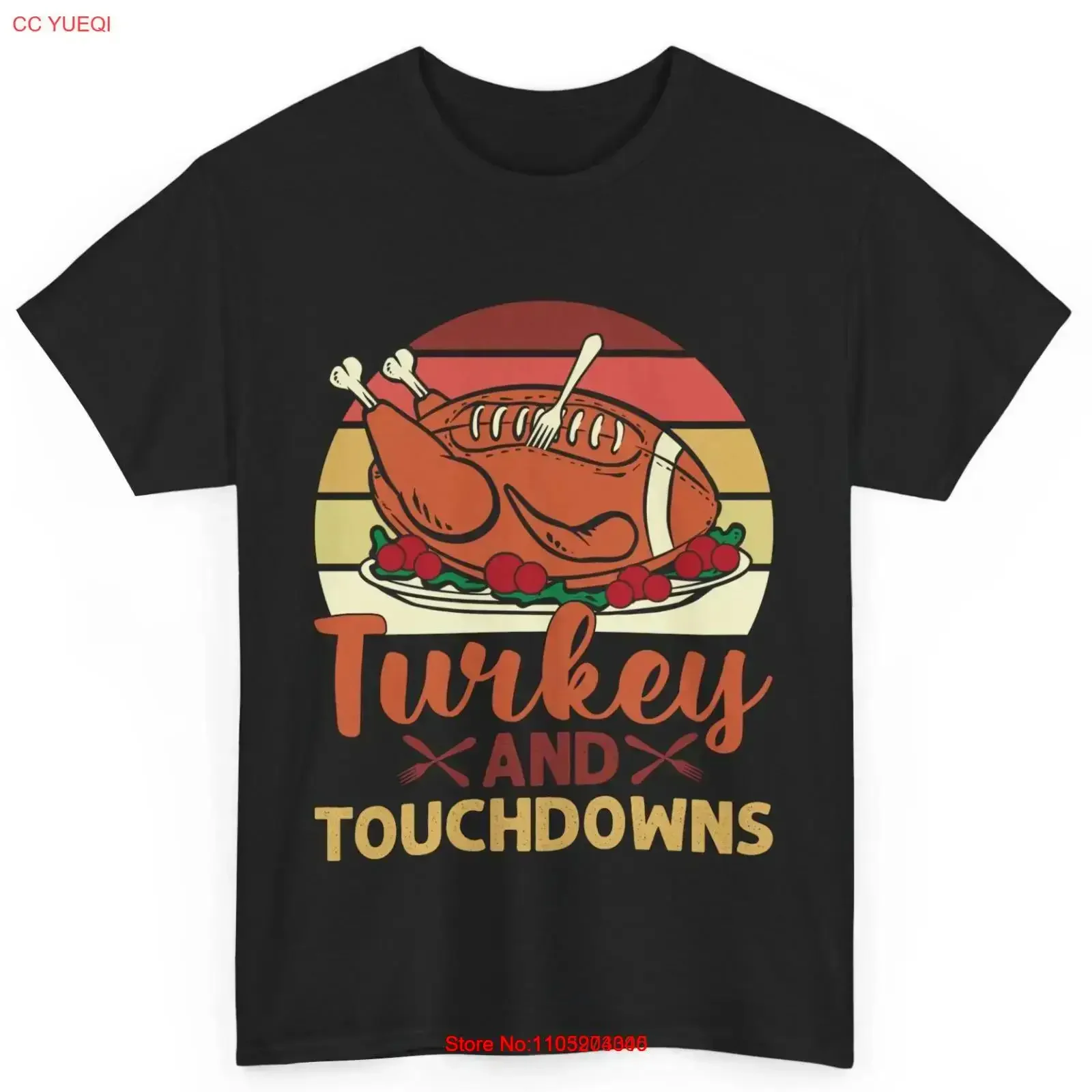 

Thanksgiving Turkey and Touchdowns gift Cotton T Shirt vintage Washed graphic Breathable designer clothes Slightly Casual