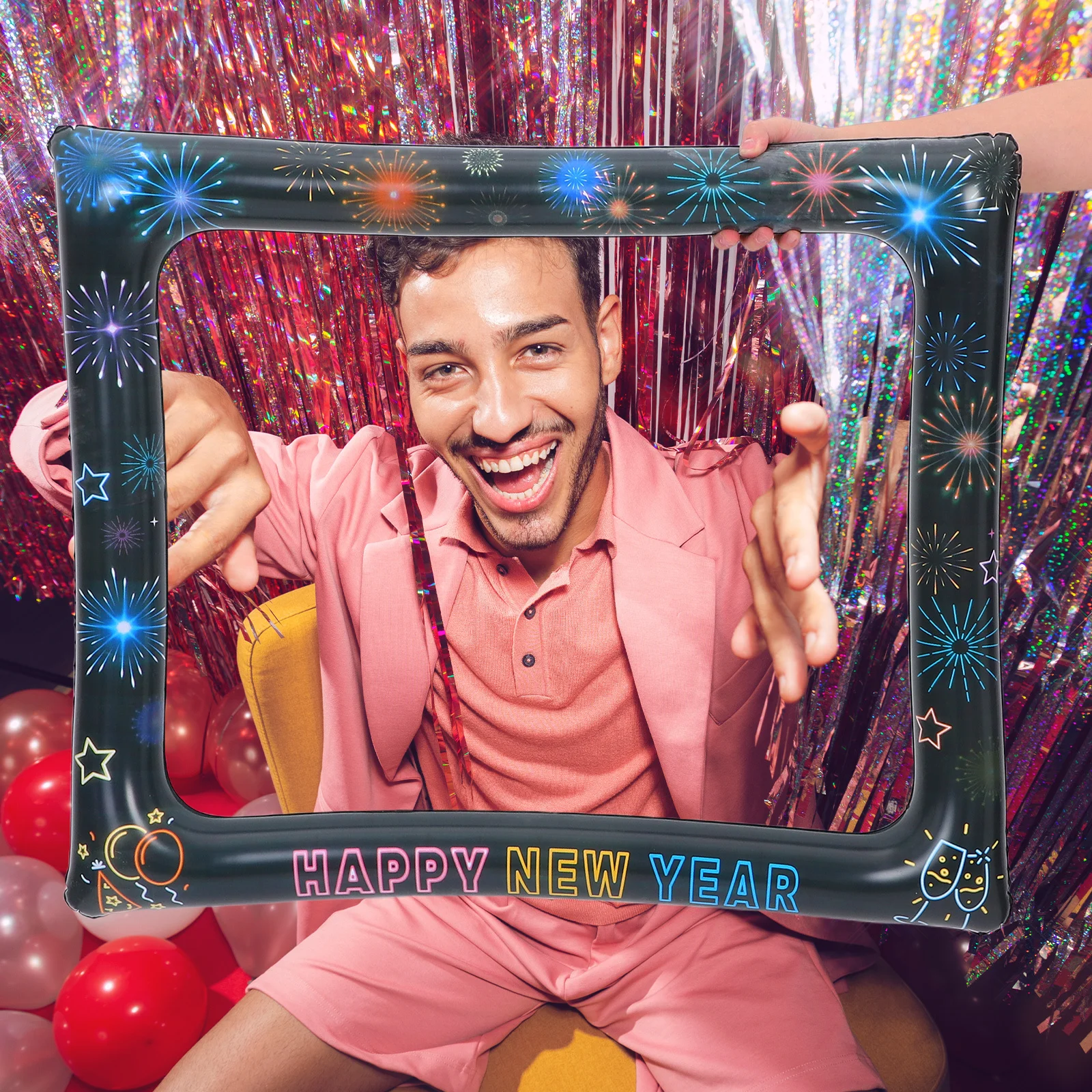 

Inflatable PVC New Year Photo Booth Props 2026 Selfie Frame Spring Festival Party Decoration Handheld Photo Frame Props