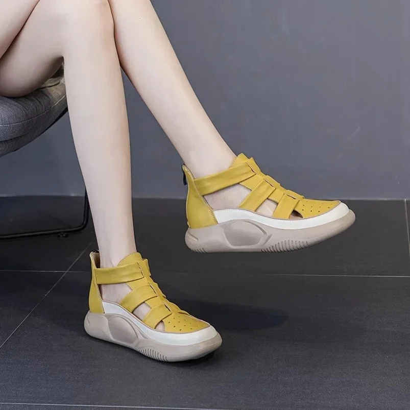 

2025 4 см ботильоны из натуральной кожи с полой молнией, модные женские брендовые летние сандалии на высоком каблуке на массивном каблуке, обувь