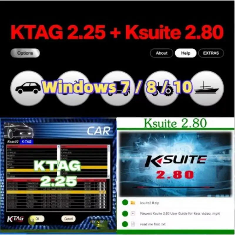 

Software Ktag 2.25 and Ksuite 2.80 for KESS V2 and V5.017 – RSA Error Fix, unlock tool for car, truck, bicycle, tractor, EU onli