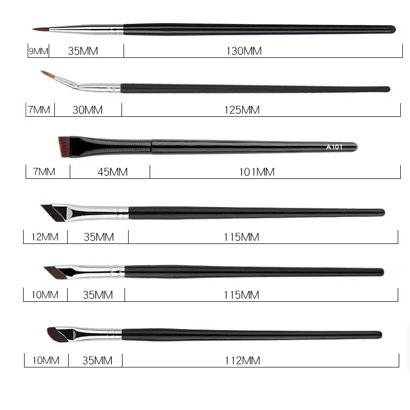 6 pinceaux pour eye-liner à angle ultra-fin – pinceaux de maquillage plats de précision pour sourcils et sous les yeux pour une application détaillée