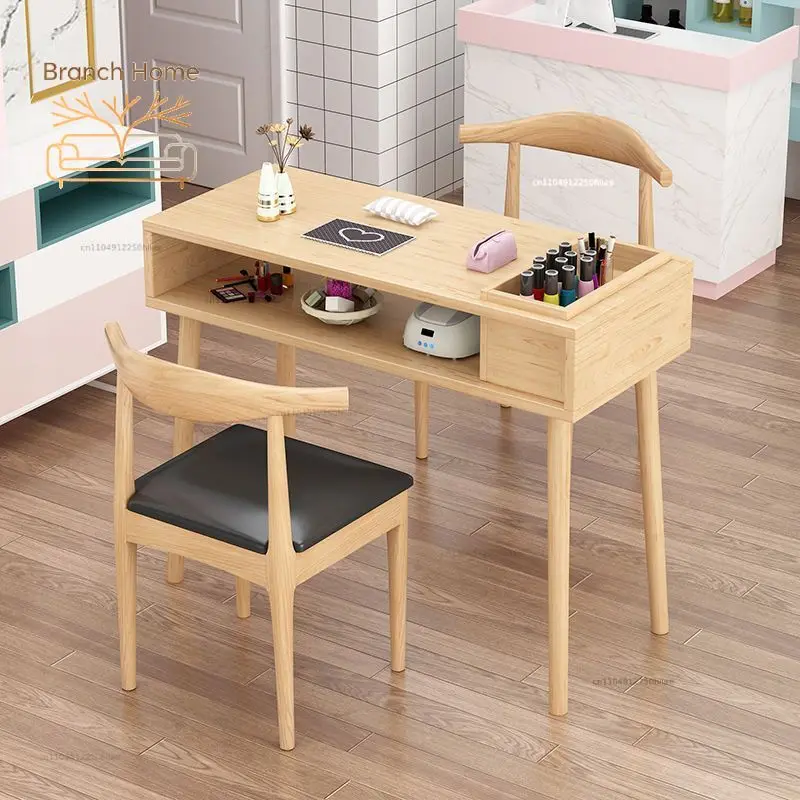 Solid wood manicure table Internet celebrity Japanese manicure shop table Small one person embedded manicure table and chair set