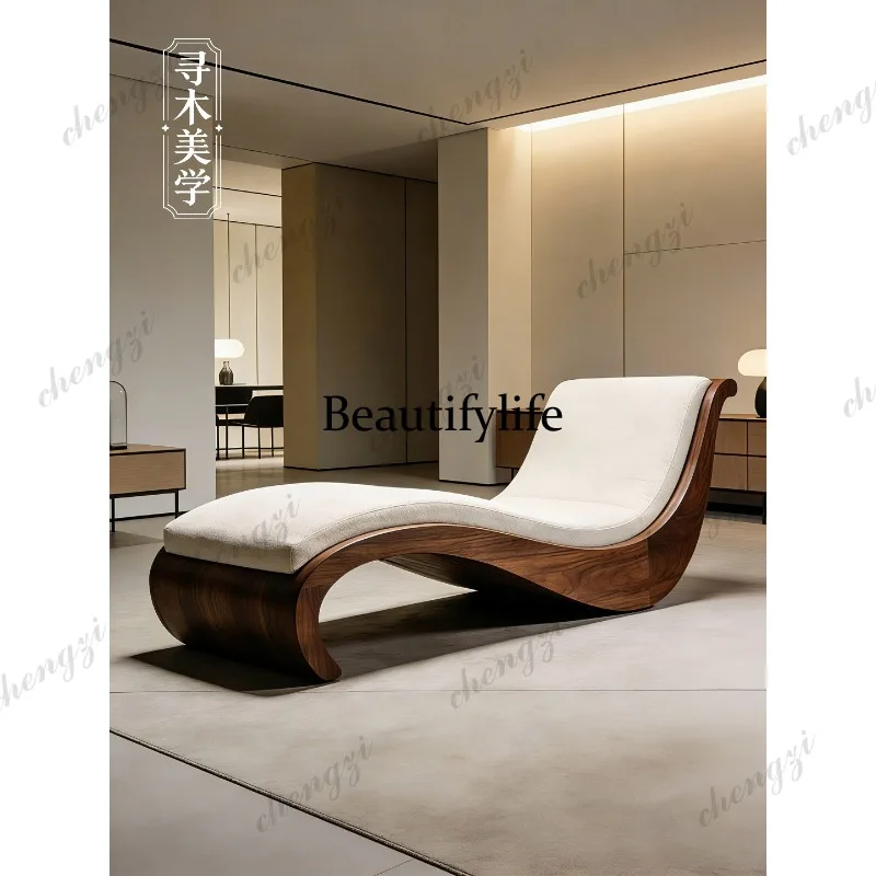 A74 New Chinese-style solid wood chaise longue living room minimalist sofa recliner beauty couch bedroom chaise longue
