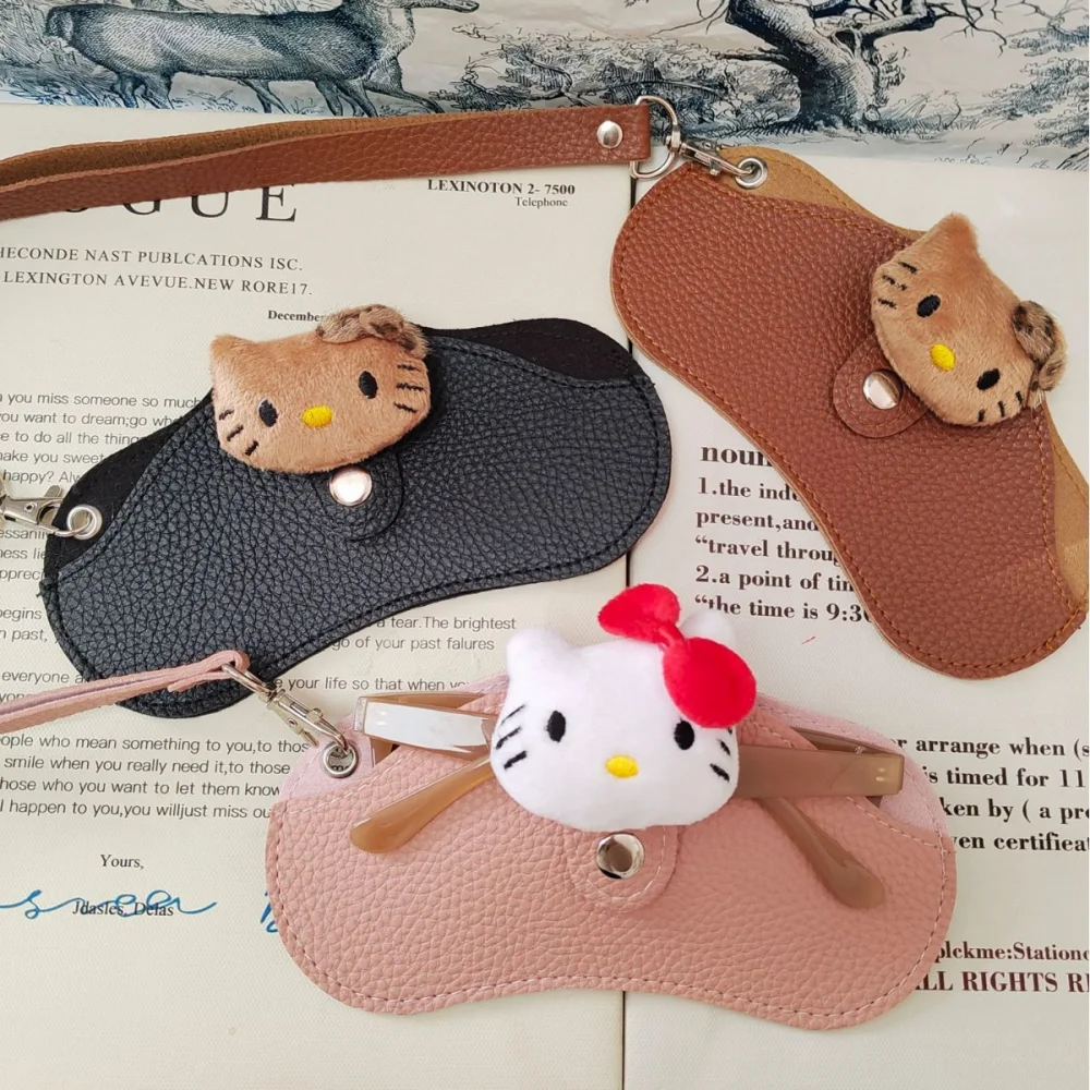 

Sanrio Hello Kitty Litchi с тиснением, чехол для очков, милые подвесные солнцезащитные очки из искусственной кожи, сумка для хранения очков для чтения, портативный держатель для очков