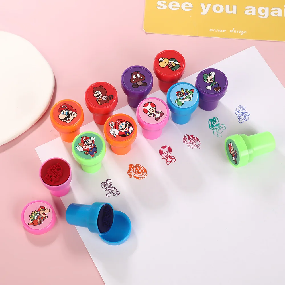 

Набор из 12 штампов «Супер Марио» для детей, аниме-фигурки, печати для учителей, награды, аксессуары для детей, классические игрушки, подарок
