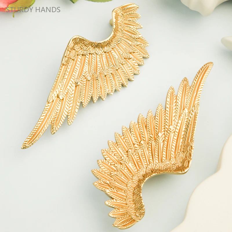 1PCS brass angel wing shaped handle Nordic light luxury wardrobe drawer shoe cabinet handle furniture accessories Woodworking