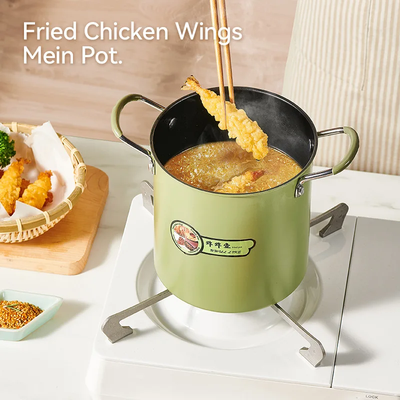 Deep Fryer Pot with Basket and Oil Strainer, Mini Pasta Pot, 3L Deep Frying Pot for French Fries, Chicken, or Japanese Tempura