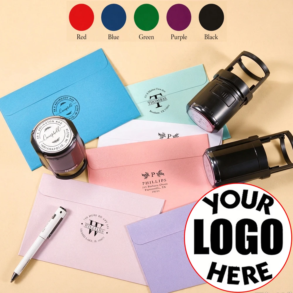 Personalized Self Inking Stamp – Custom Return Address Stamp 25/30/40/50mm Round Rubber stamp for Office, Business Address Stamp