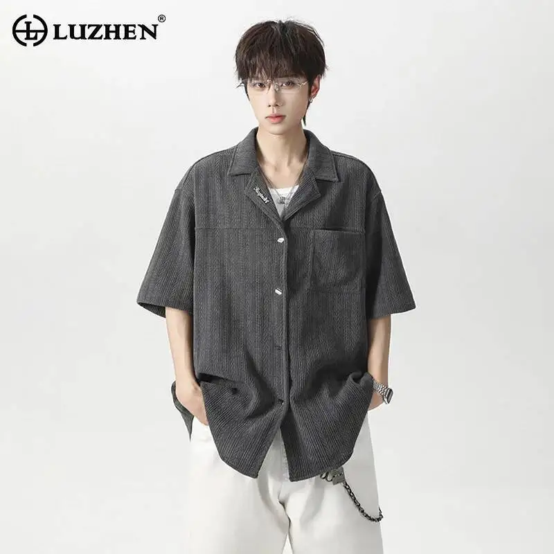 

LUZHEN 2026 Summer Embossed Textured Loose Short Sleeve Shirts Men's Fashion High Quality Solid Color Casual Male Tops JY6911