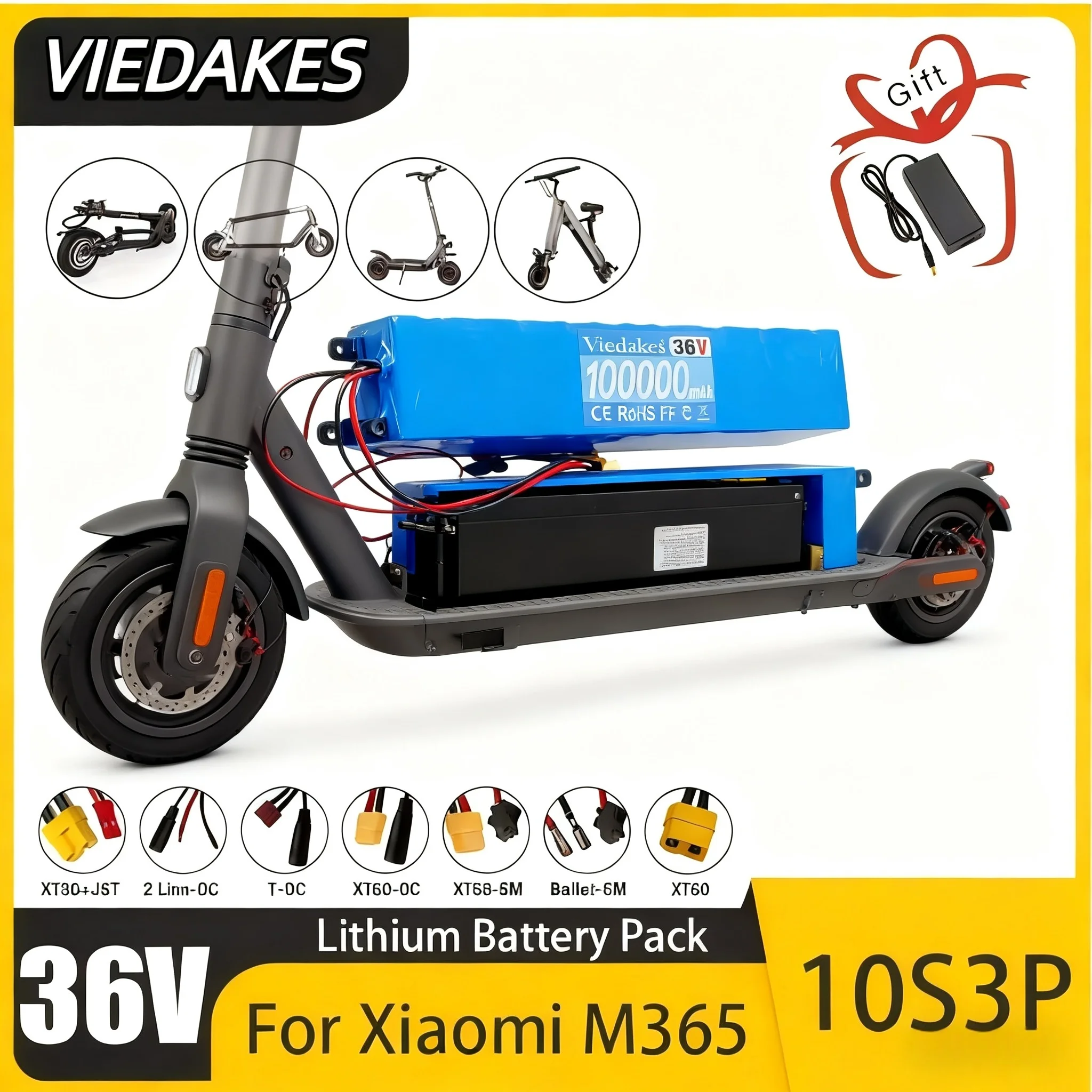 

2025 VIEDAKES 10S3P 36V 100000mAh 36v Electric Scooter Battery Pack 18650 Lithium suitable for M365 Electric