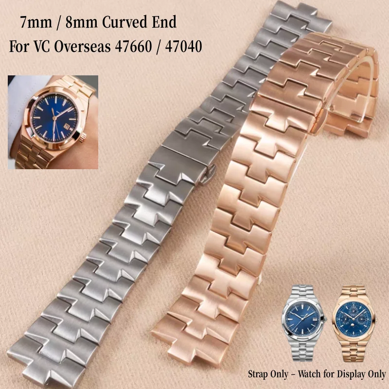 Solid Curved End Steel Watch Band 7mm 8mm Strap for Vacheron Constantin Overseas 47660 47040 For Men Replacement Bracelet