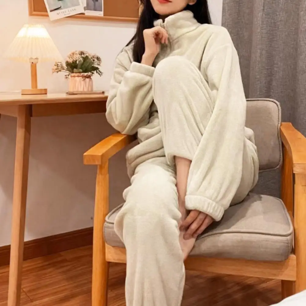 أعلى السراويل بيجامة مجموعة النساء قطعتين بيجامة مجموعة مريحة بيجامة شتوية مجموعة مع المرجان الصوف أعلى مرونة الخصر بنطلون للبرد