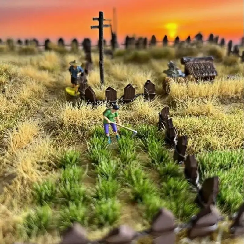 91Pcs Mini Farmland Static Grass Tufts, Railroad Terrain Miniature Scenery Model for Microlandscape