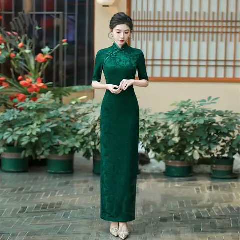 중국어 번체 의류 Cheongsams Qipao 드레스 중국 스타일 민족 스타일 파티 무대 쇼 빈티지 의류 여름 요정