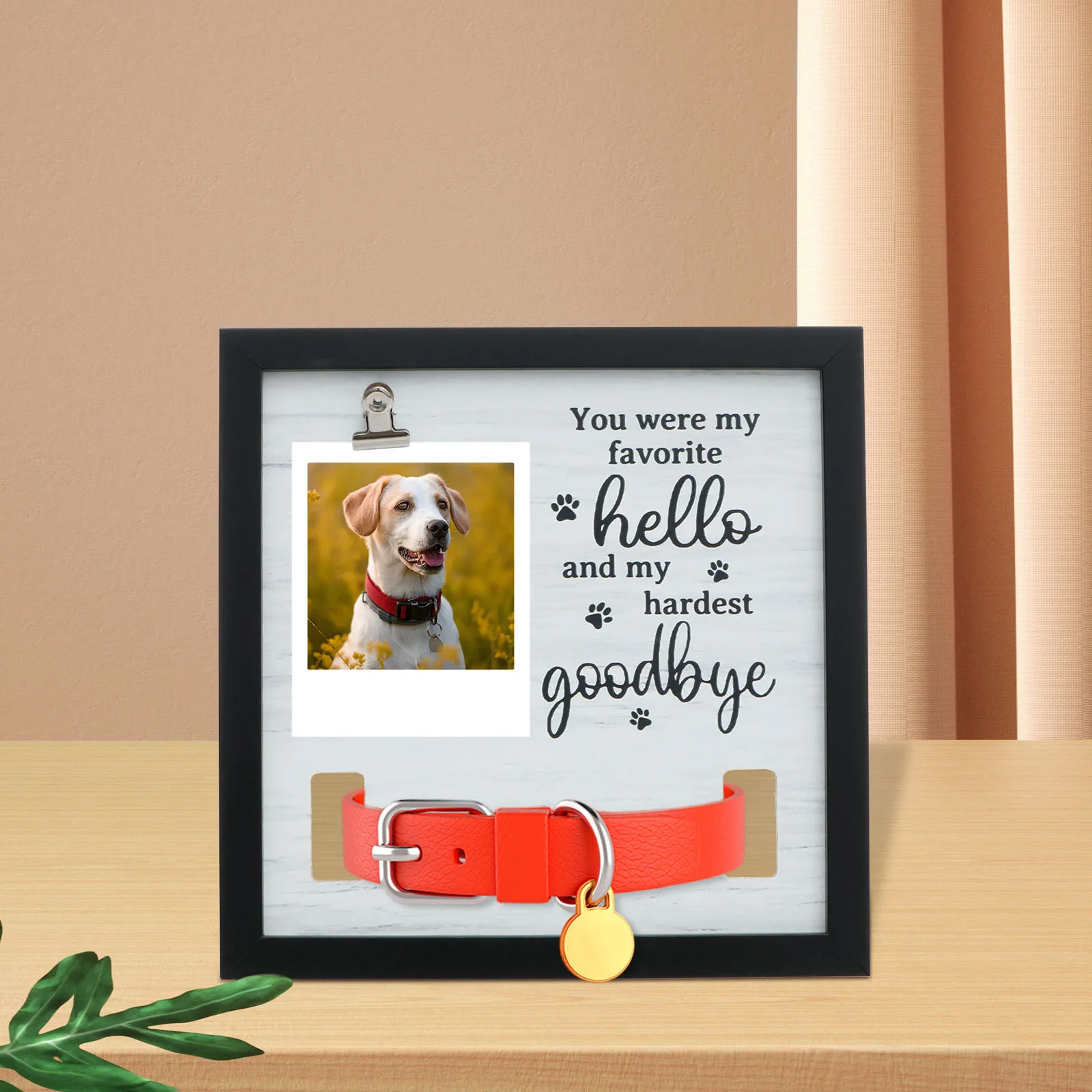 إطار صورة تذكارية للحيوانات الأليفة مصنوع من الخشب الصلب، إطار صورة شخصي لخسارة الحيوانات الأليفة مع عرض الياقة، ديكور منزلي متعاطف لمالك الحيوانات الأليفة #1