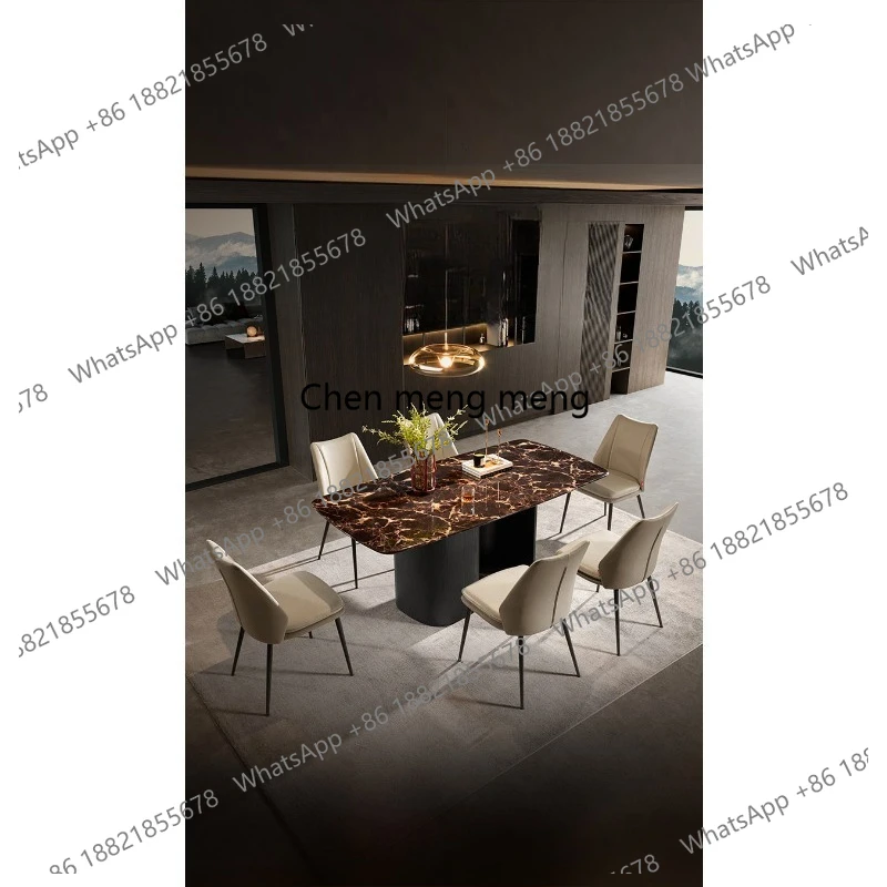 

Italian light luxury natural marble dining table and chairs household high-end