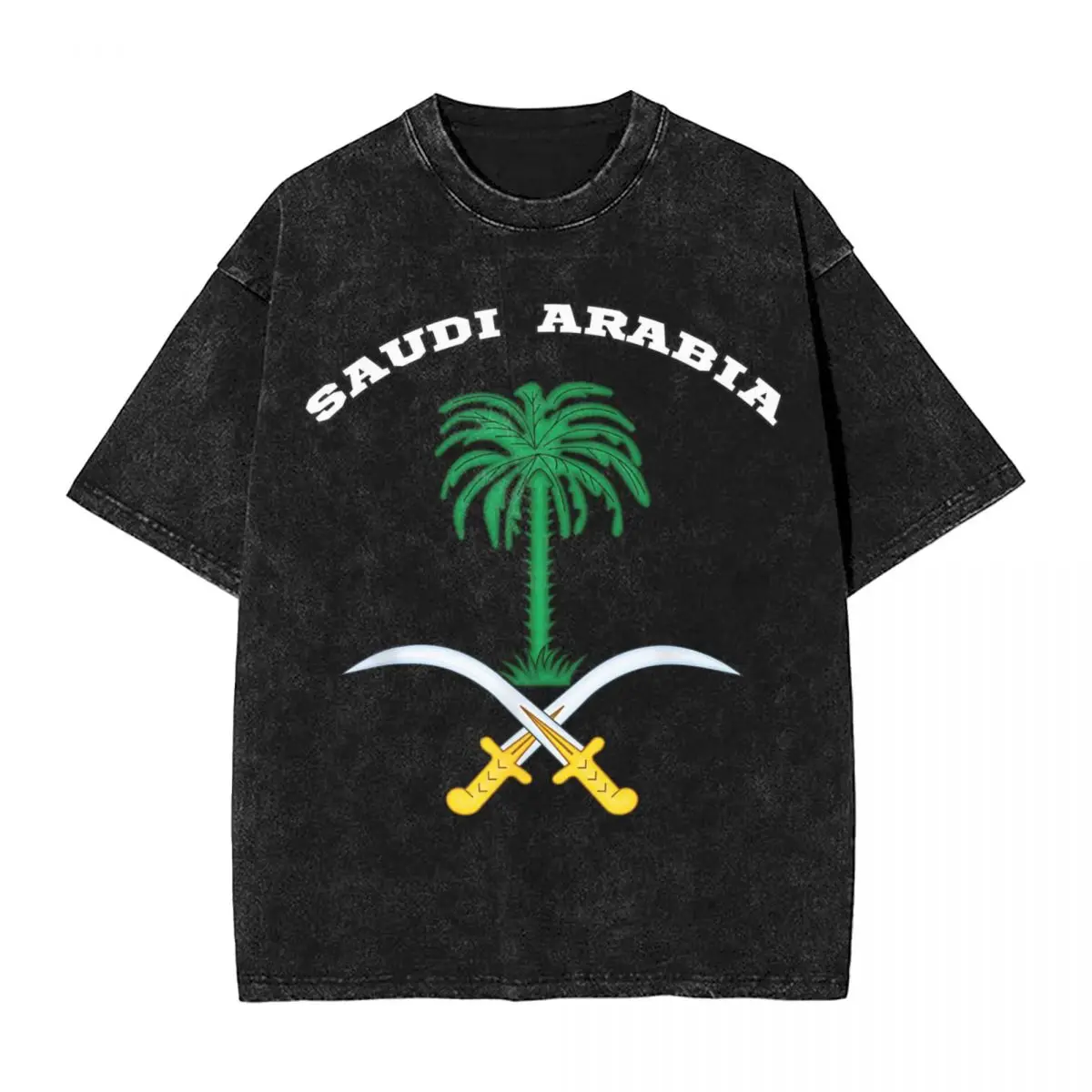 Washed T Shirt Saudi Arabia National Day It's In Our DNA Hip Hop Vintage T-Shirt Short Sleeve Printed Tees for Men Women