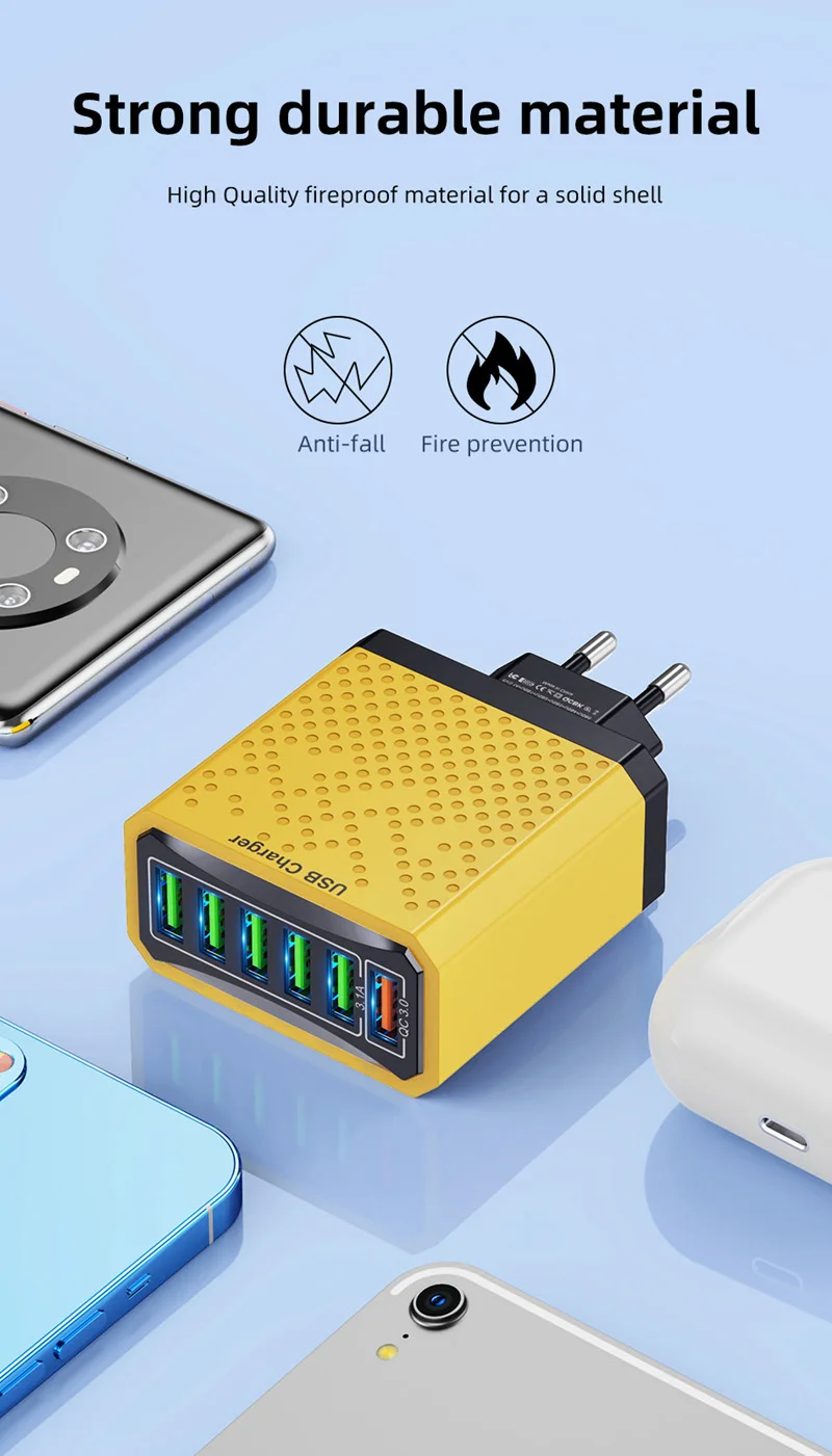6-in-1 Multi Port Charging Head 5v3a Fast Charging Head Qc3.0 Quick Charging For Samsung S23 Xiaomi Eu/kr/us/uk Adapter Plug