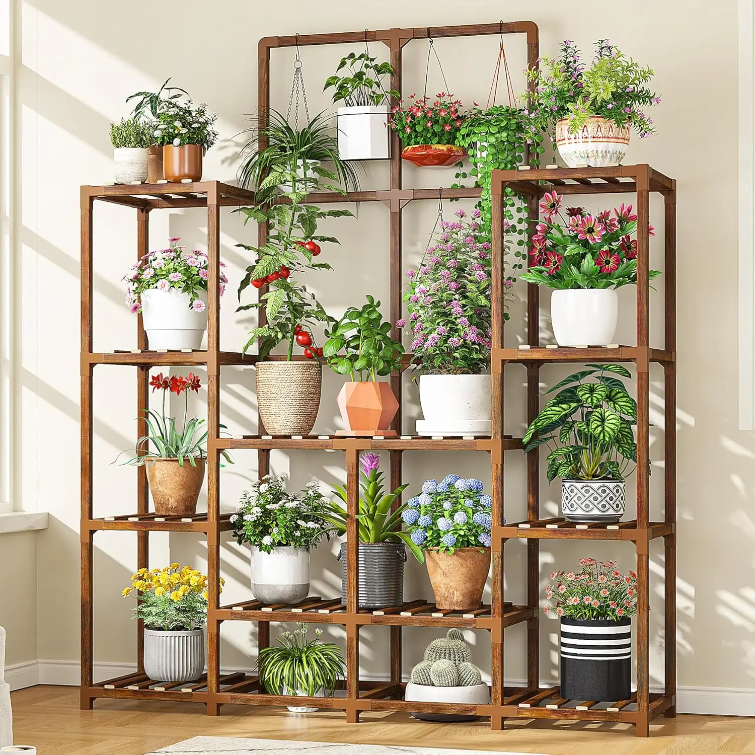 

Tiered Plant Shelf for Indoor Outdoor Use, Holds 16-21 Potted Plants, Living Room Patio Balcony Yard Garden Decor