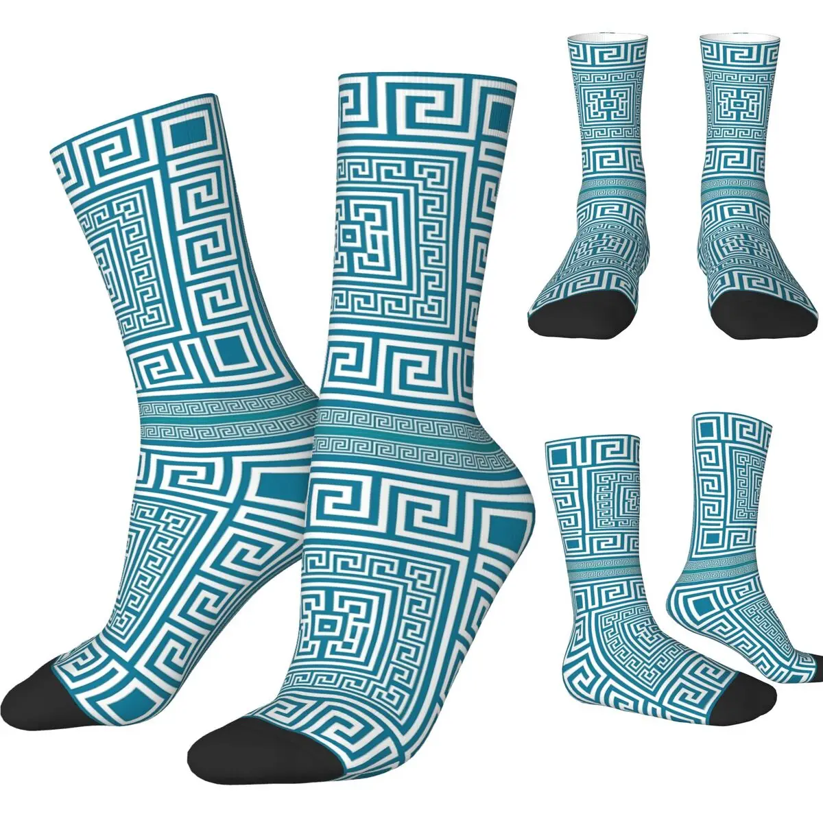 Winter Warm Cool Men's Women's Greek Key Ornament Socks Breathable Basketball Socks