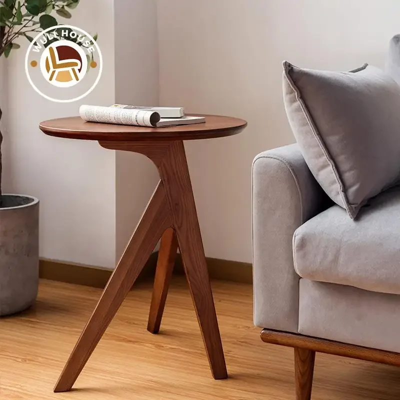 Triangular Side Table Nordic All Solid Wood Design Side Table Small Apartment Round Japanese Style Simple Coffee Table Balcony