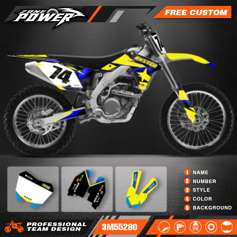 Powerzone For SUZUKI RMZ450 2008-2017 Custom Team Motorcycle Graphic Adhesive Decals Sticker Kits Number Name Custom 05