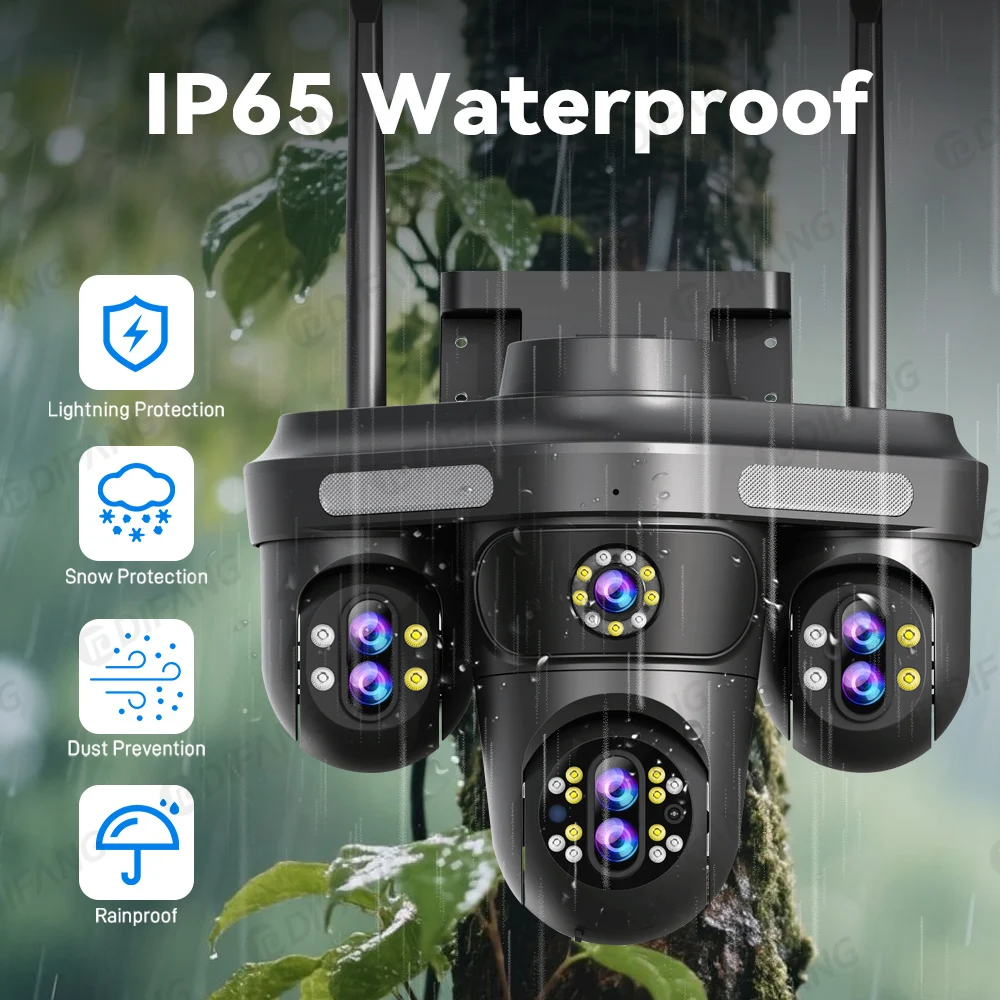 DIFANG 35MP Four Screens WiFi Security Camera Outdoor Seven Lens Three PTZ 10X Optical Zoom Cameras Auto Tracking CCTV Camera