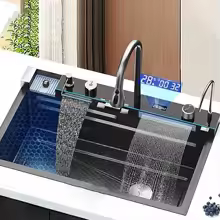 Stainless Steel Kitchen Digital Sink with Waterfall & Cup Washer