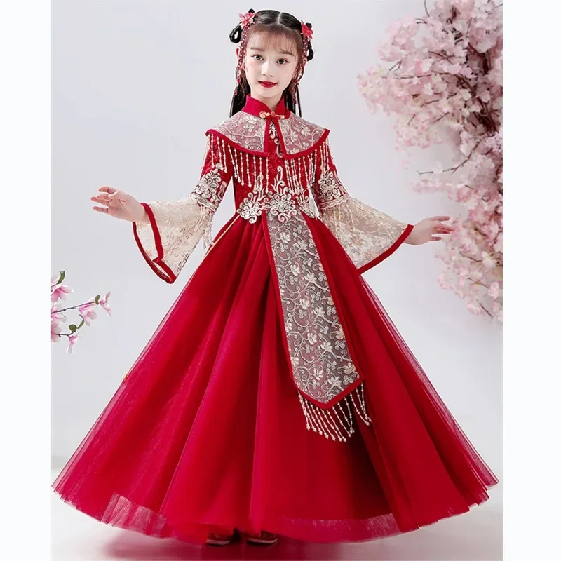 Girls Hanfu, Chinese style, Tang costume, super fairy dress, little girl costume