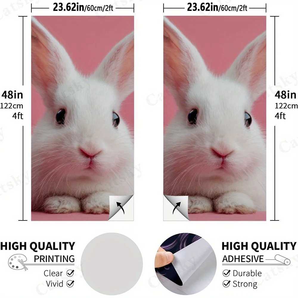 Pink - Backed White Rabbit 2D Flat Vinyl Sandboard Stickers - Bubble-Free, Easy Application, Waterproof, One-Step Renovation for