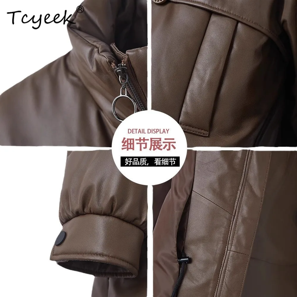 Tcyeek peau De mouton duvet De canard blanc automne hiver haut De gamme revers femmes veste en cuir véritable Jaqueta De Couro légítimo Feminina