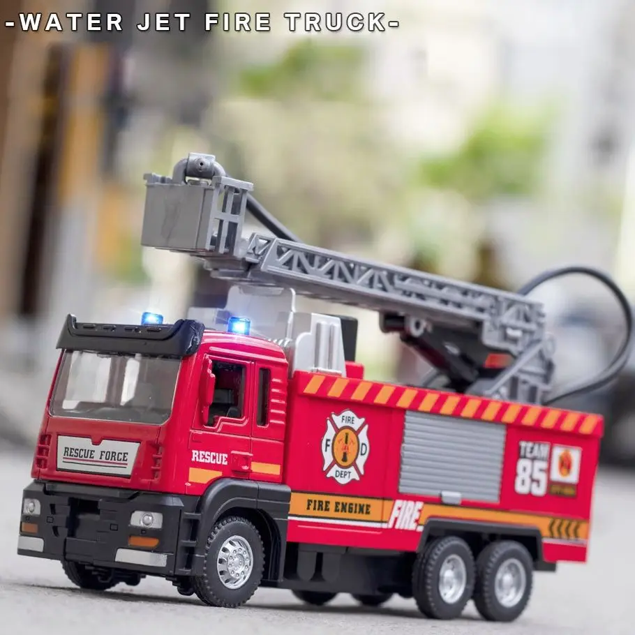 2in1 Fire Truck Model Water Spary Truck Toy Alloy Simulation Sprinkler Ladder Truck Car Electric Cars for Children Kids Toy