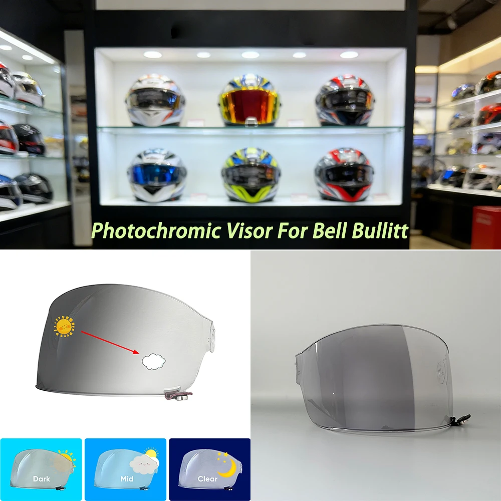 Motorcycle Helmet Photochromic Visor Lenses which Automatically Darkens & Clears Helmet Shield Fit for Bell Bullitt