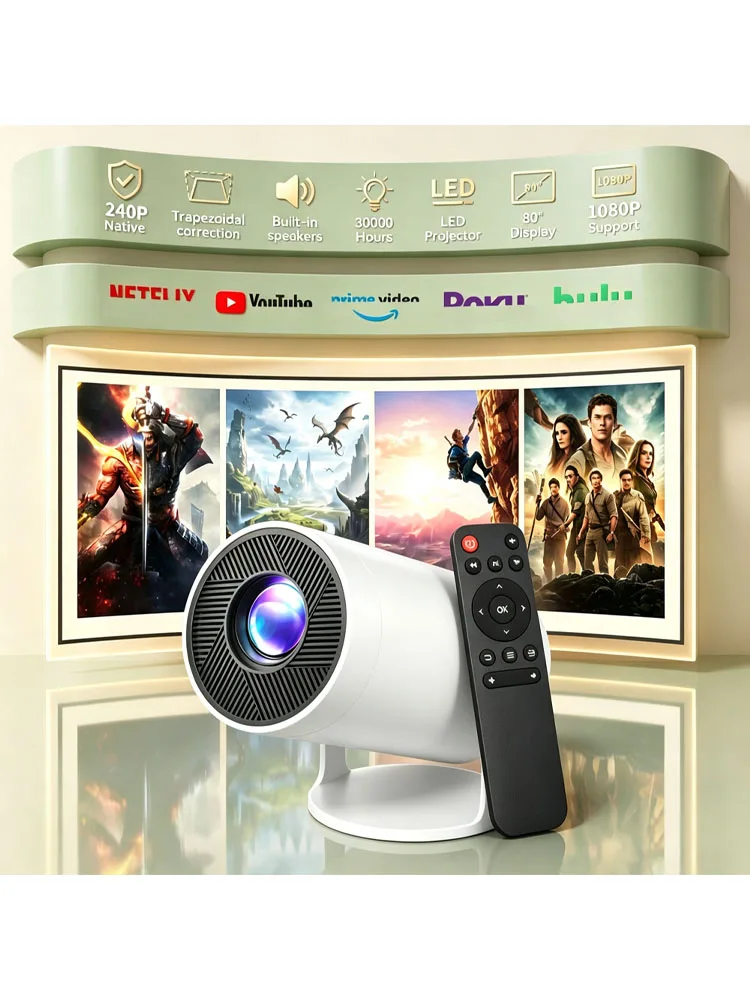 MAOHUTER Projektor 4K Heimkino Unterstützt WLAN Bluetooth Android Bildschirmspiegelung HD Heimkino Mini Tragbarer Projektor