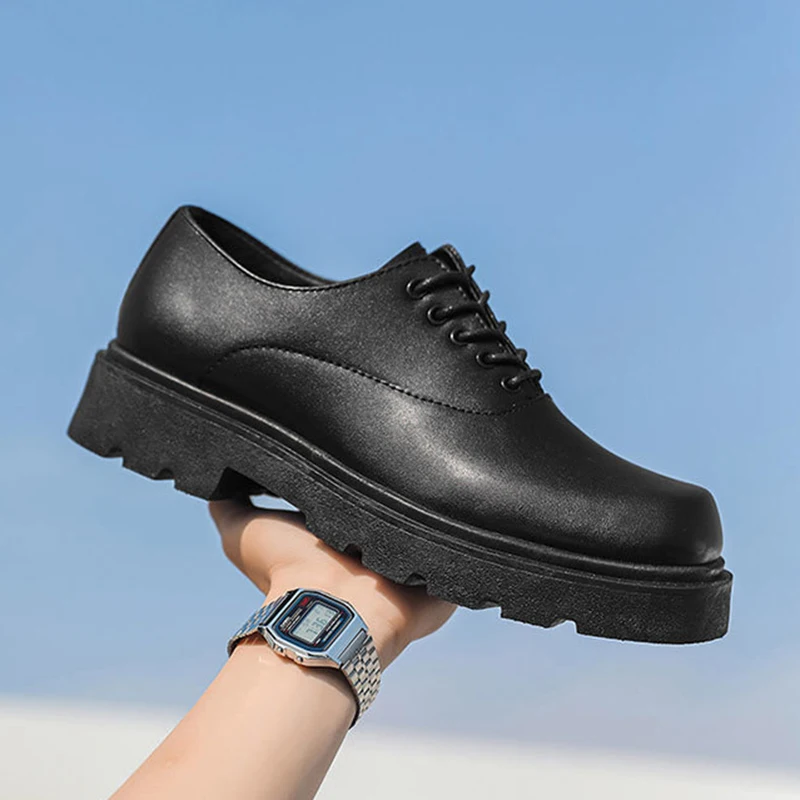 Heren Mode Casual Koe Lederen Heren Vierkante Neus Veterschoenen Formele Zakelijke Leren Schoenen Brits Ademend Maat 39-44