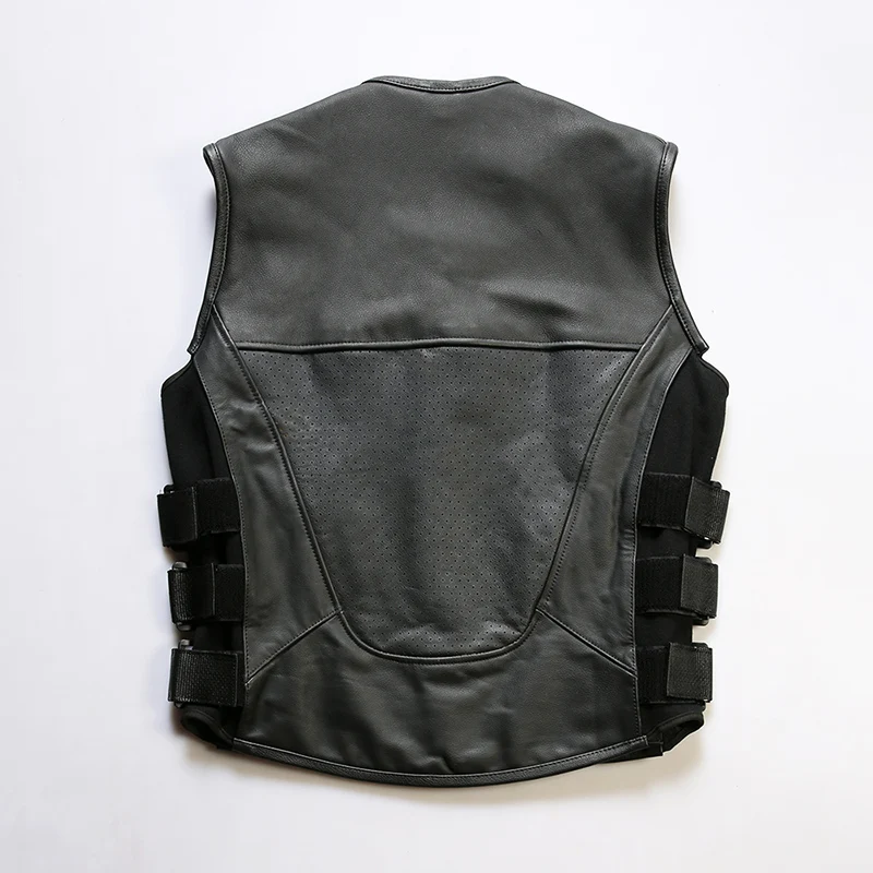 Hochwertige Neue Herren Ärmellose Jacke Motorrad-Fahrweste mit Verstellbarer Taille Echtes Leder Rindsleder-Weste – Detail 11