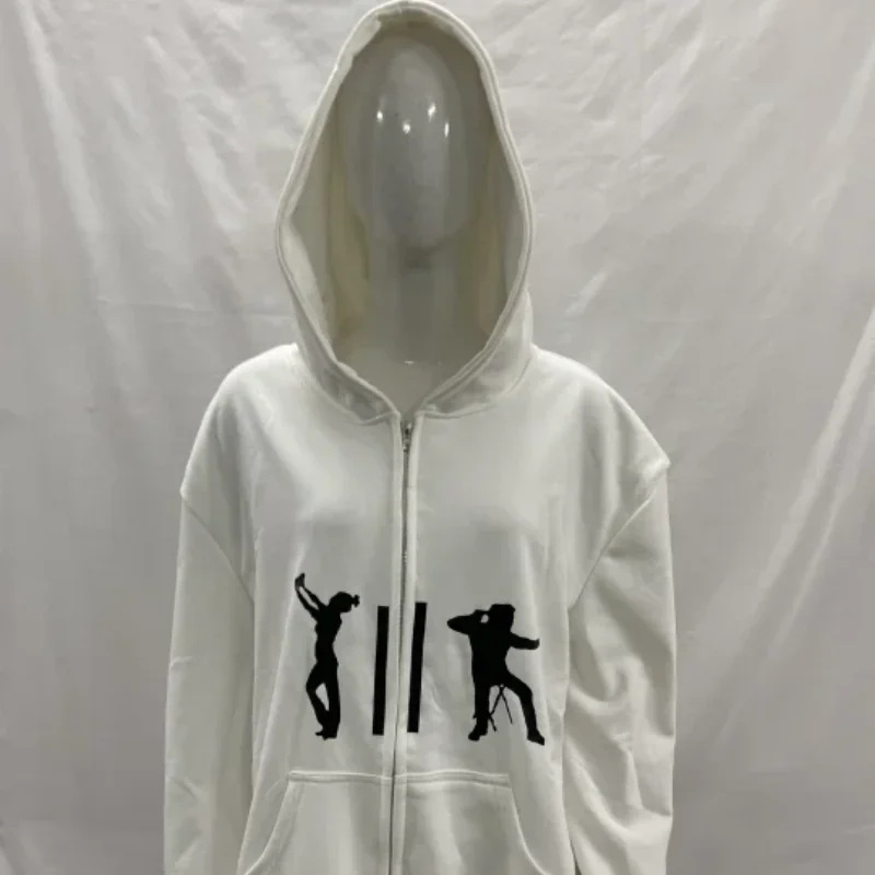 

European American Street Men's Women's Autumn Winter Unique Figure Print Zipper Loose Casual Long Sleeved Sports Hoodie Tops