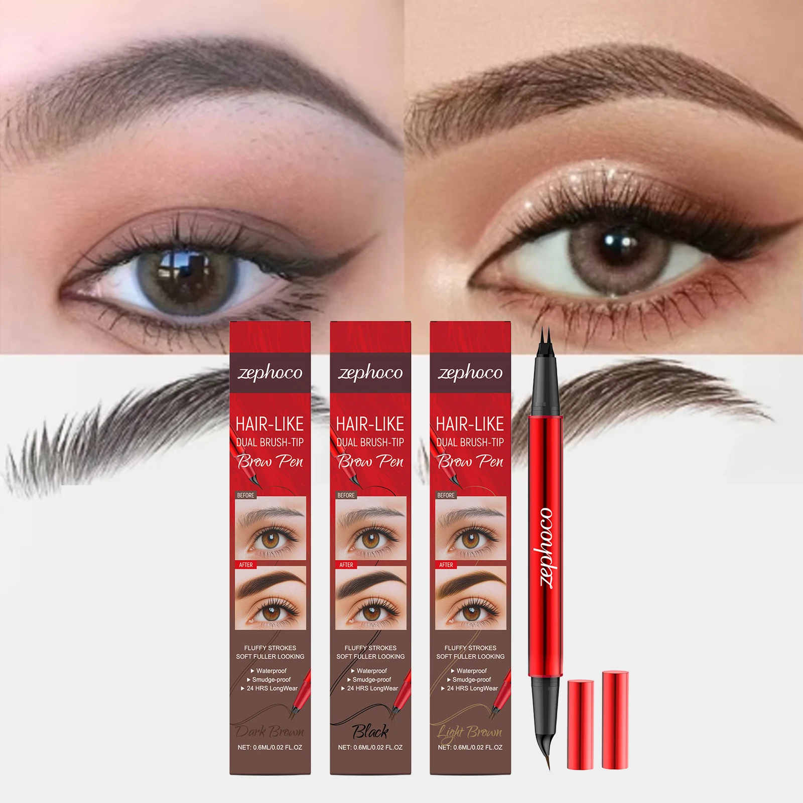 2-in-1 Brow Pen with Micro Fork Tip & Precision Brush Waterproof Sweat Eyebrow Pencil Natural Wild Stereo Long Lasting Eyebrow