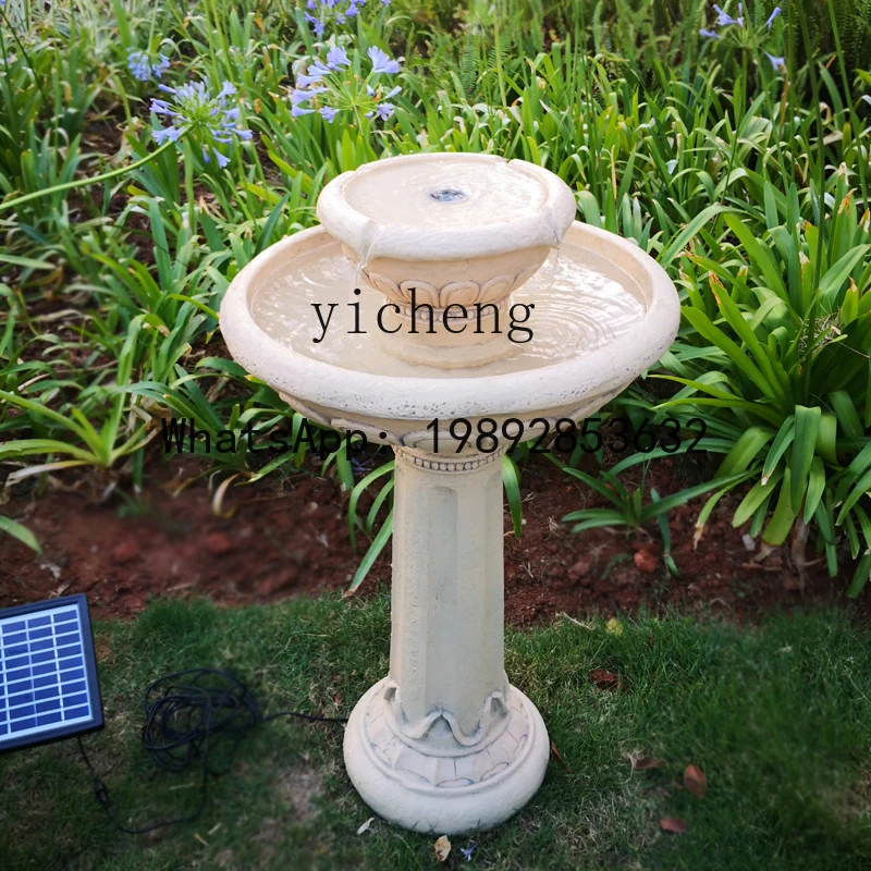 B3  solar water flow ornament water circulation courtyard small fountain floor-to-ceiling outdoor French water feature