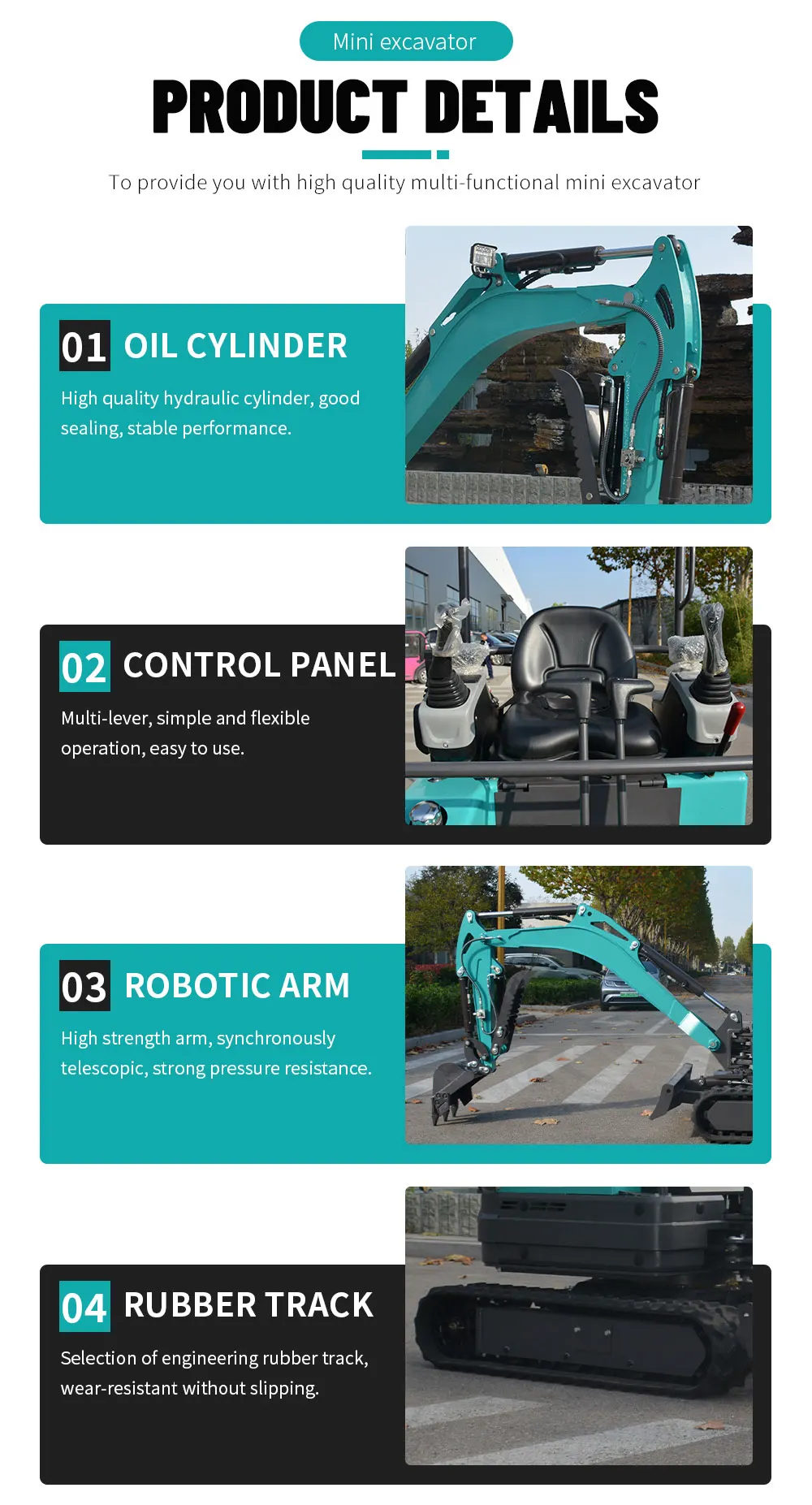 1,35-Tonnen-Minibagger Kompakter Hydraulikbagger Kleiner Raupenbagger für Landschaftsbau und Bauarbeiten – Detail 6